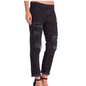 Current Elliot The Fling Tattered Boyfriend Black Jeans Women's Size 25